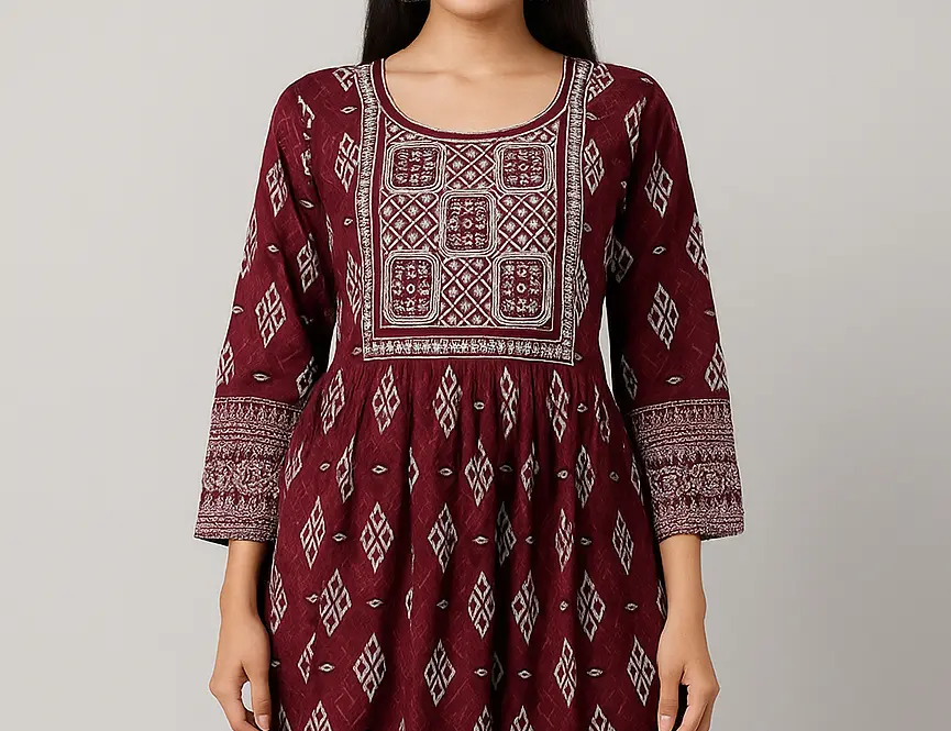 marroom designer kurti front.webp