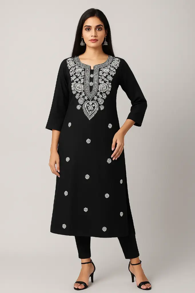 Black Chikankari Kurti with attached Inner