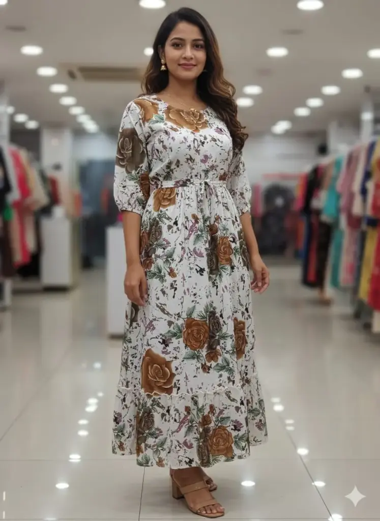 White Full length Kurtis with Flower Designs