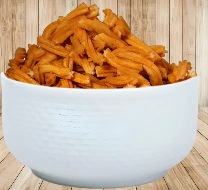 AJ Quality Bazaar's Schezwaan Soya Sticks Namkeen with Free Pizza Cutter